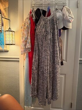 Black and White Animal Print Maxi Dress with Spaghetti Straps